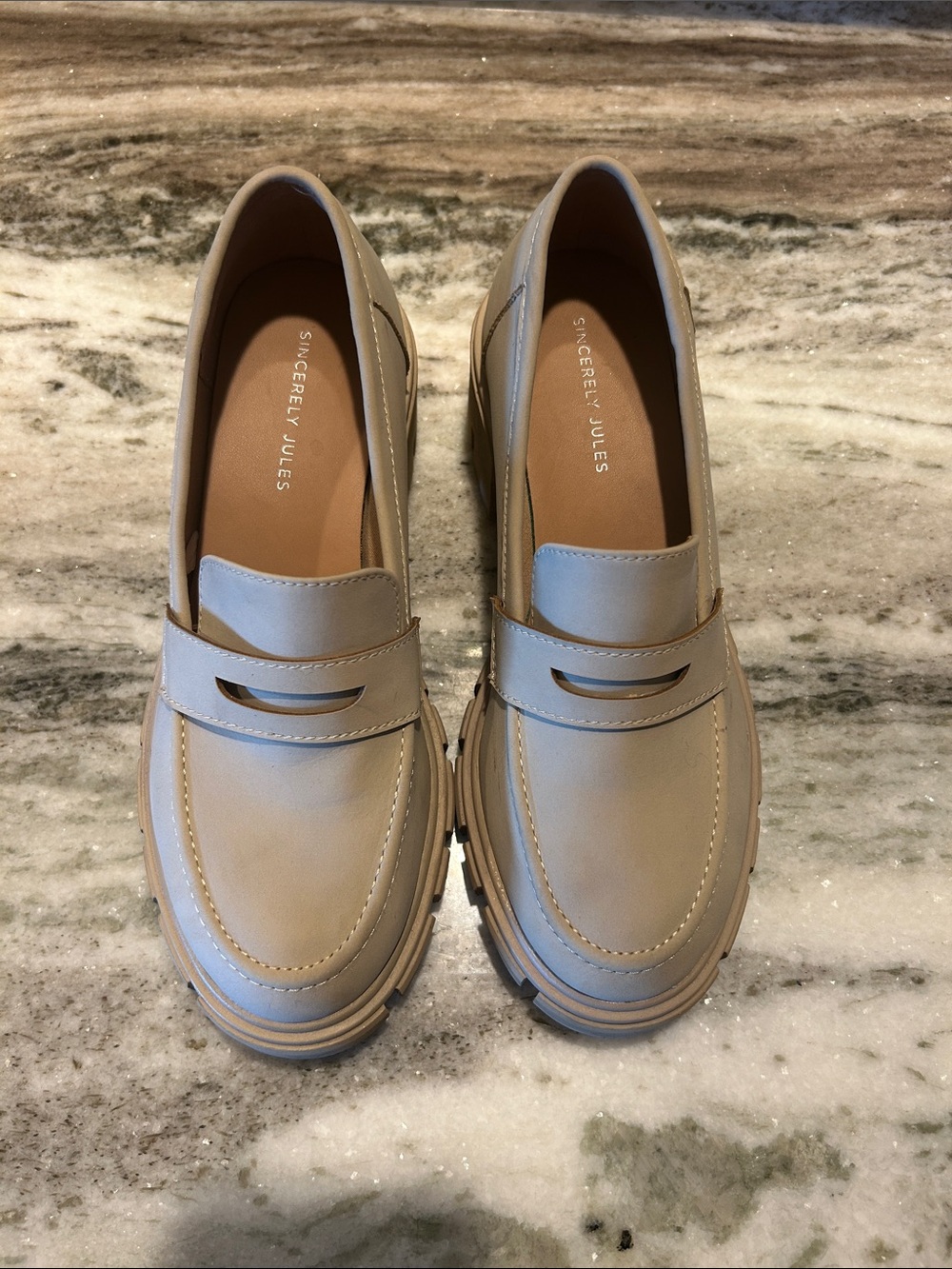 Sincerely Jules Cream Chunky Lug Penny Loafers